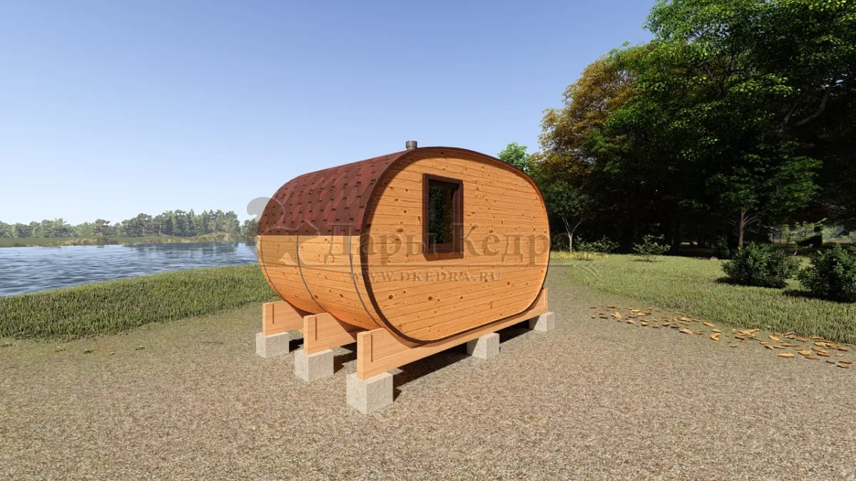 Баня-бочка овальная из кедра 4х2,2 метра